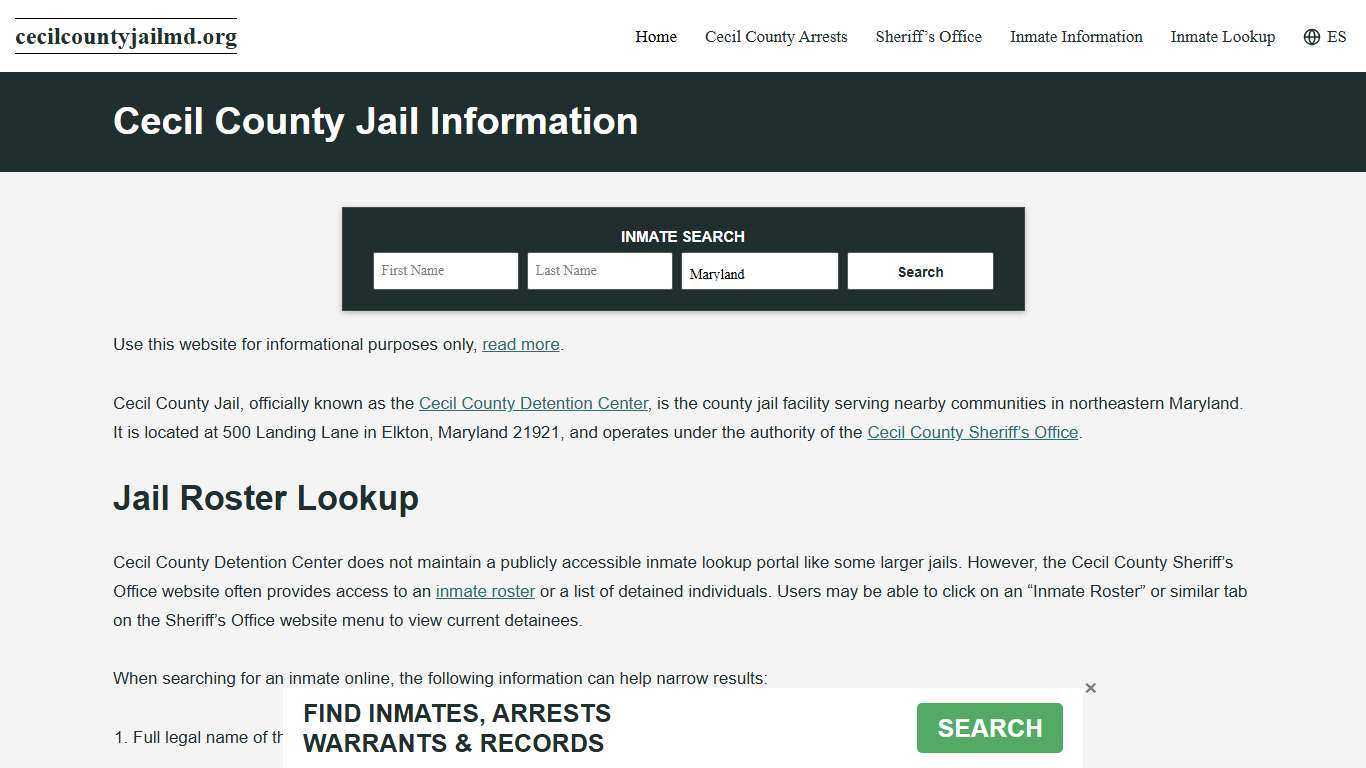 Cecil County, MD Jail Roster, Inmate Info