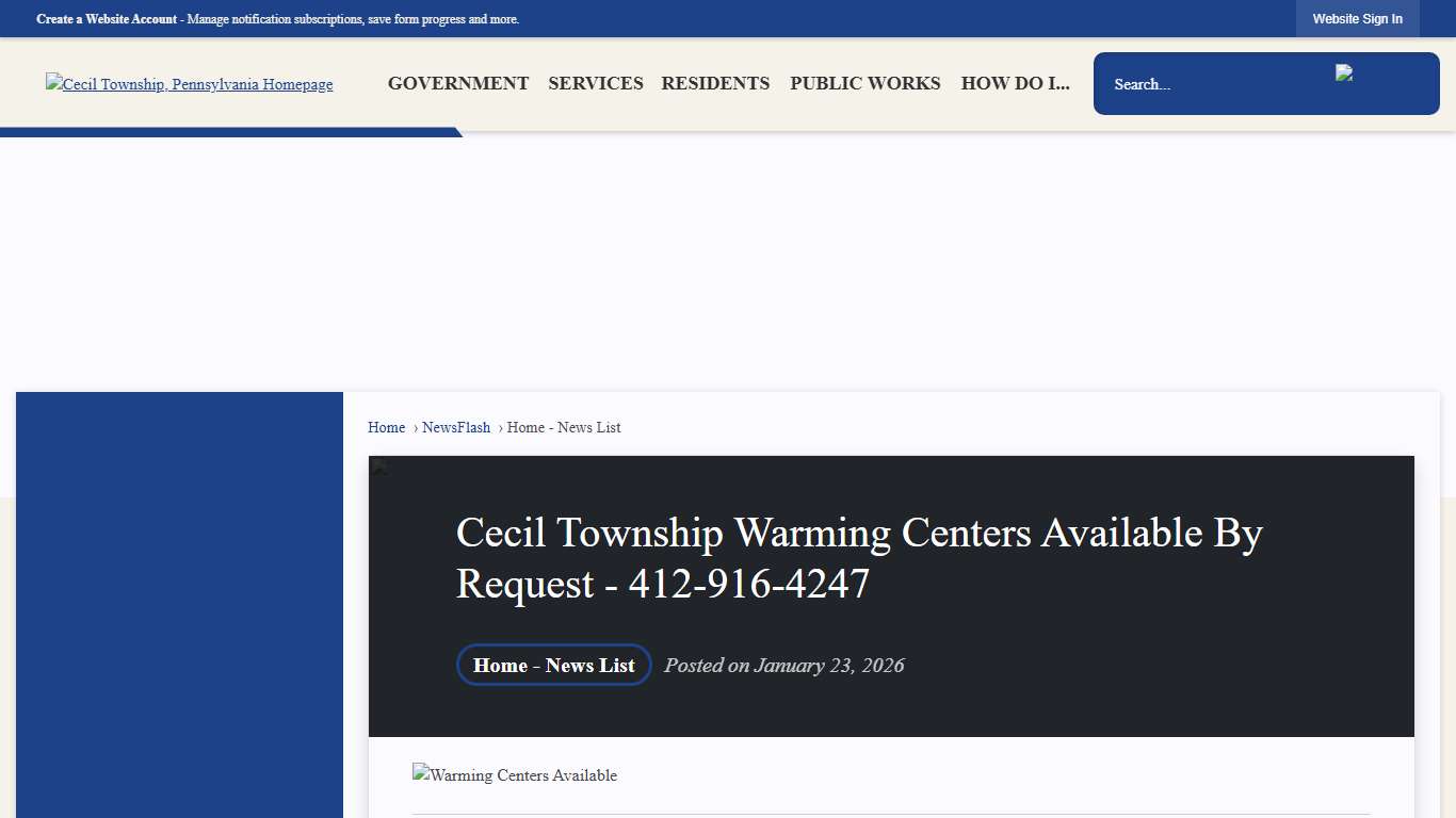 Cecil Township Warming Centers Available By Request - 412-916-4247 • Cecil Township, PA
